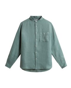 Woolrich band collar linnen shirt green
