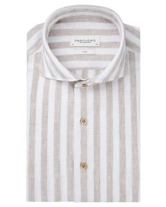 Profuomo beige linnen streep overhemd