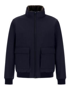 Herno Turtle‑Neck Bomber Jacket – Blauw