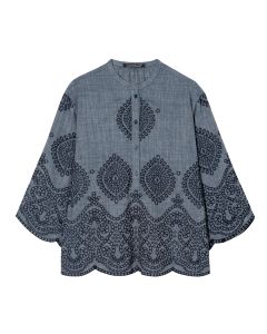 Luisa Cerano denim tuniek met oogjesborduurwerk