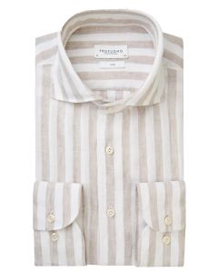 Profuomo beige linnen streep overhemd