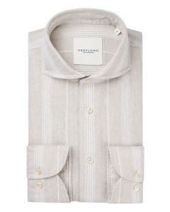 Profuomo beige linnen streep overhemd