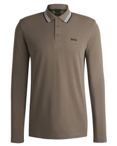 BOSS Green polo lange mouw van katoenpiqué