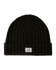 C.P. Company Merino Wol Logo Beanie – Zwart